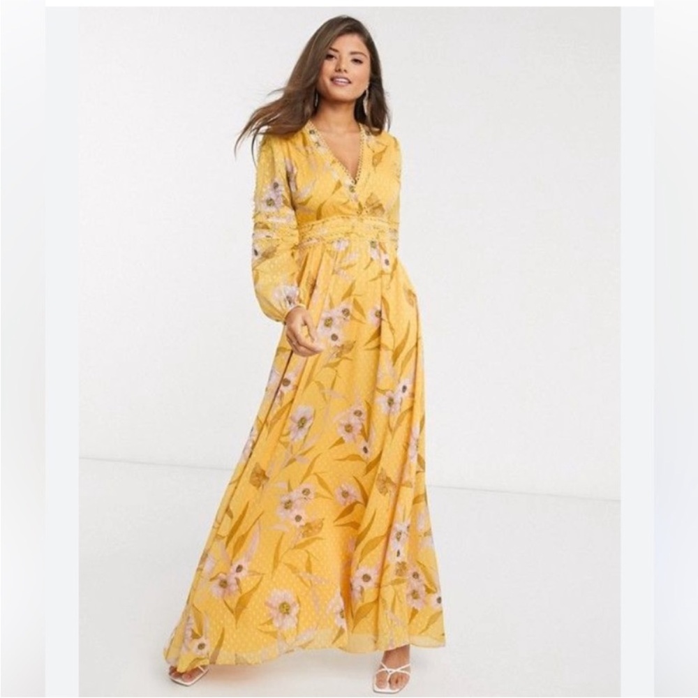 Ted Baker Mustard Floral Maxi dress Size 3